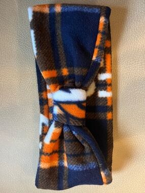 Denver Broncos Plaid Fleece Knot Headband in Navy, Orange & White